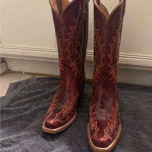 Red Leather Snip Toe Western Cowboy Boots